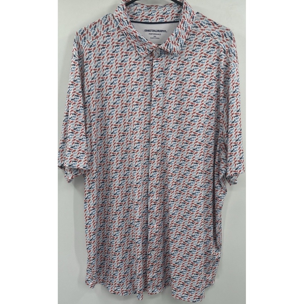 Johnston & Murphy Performance Short Sleeve Shirt Button Up XXL Colorful Fish